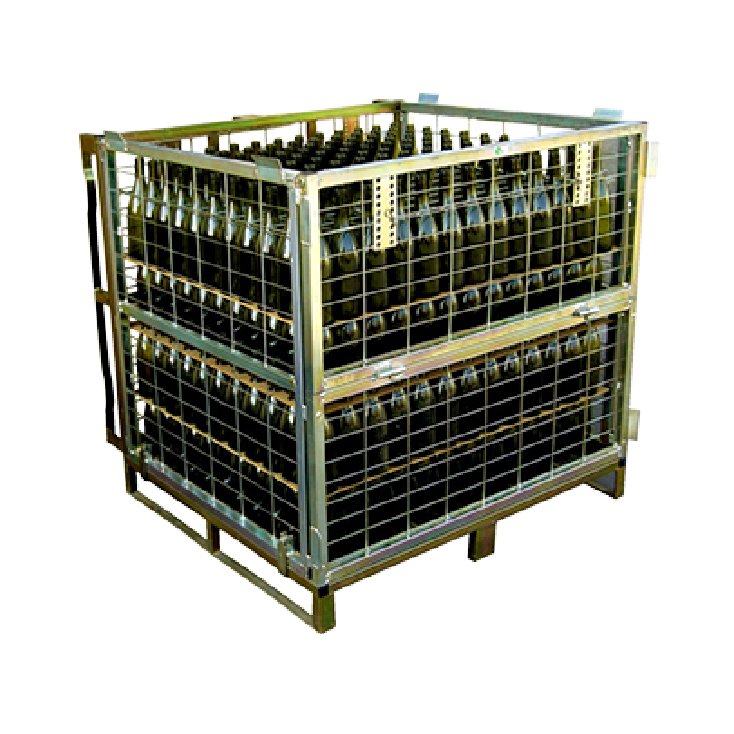 Jaula metálica para transporte de botellas de vino en bodegas