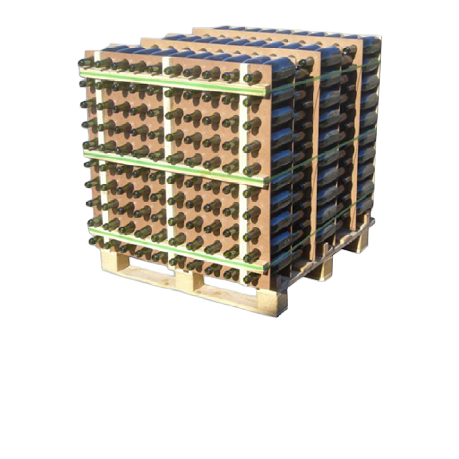 Packs para bodegas con botellas de vino en palet de madera para transporte y almacenaje