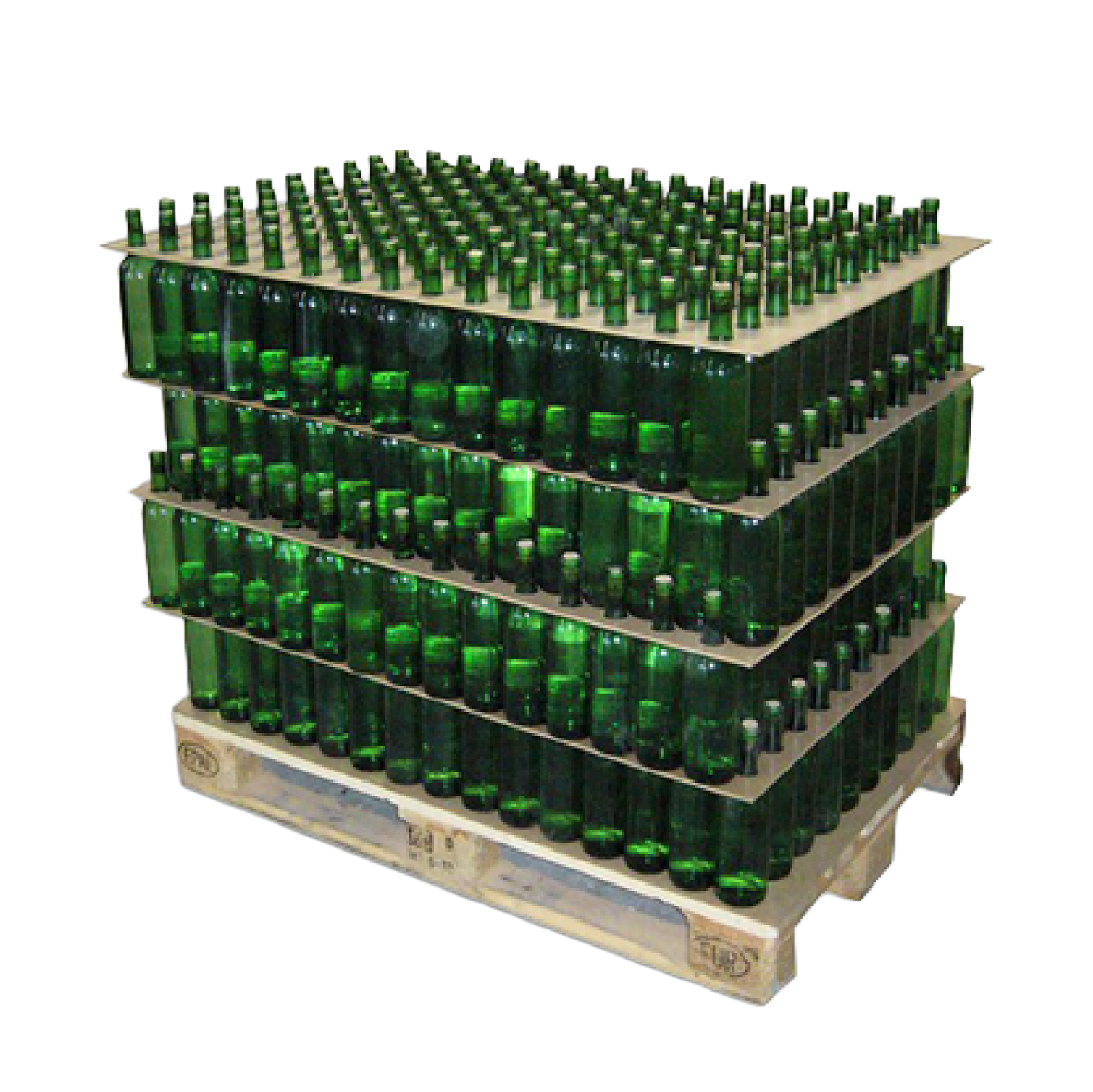 Sistema Pal-Pack para bodegas con botellas de vino apiladas en múltiples niveles sobre palet