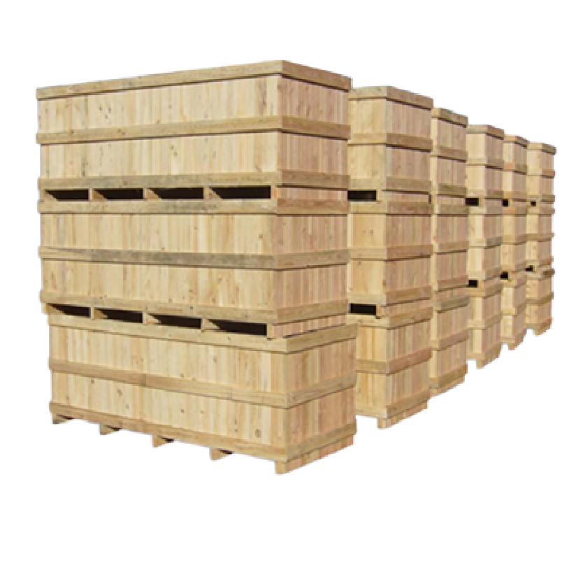 Embalaje para Exportación con cajas de madera apiladas para transporte internacional