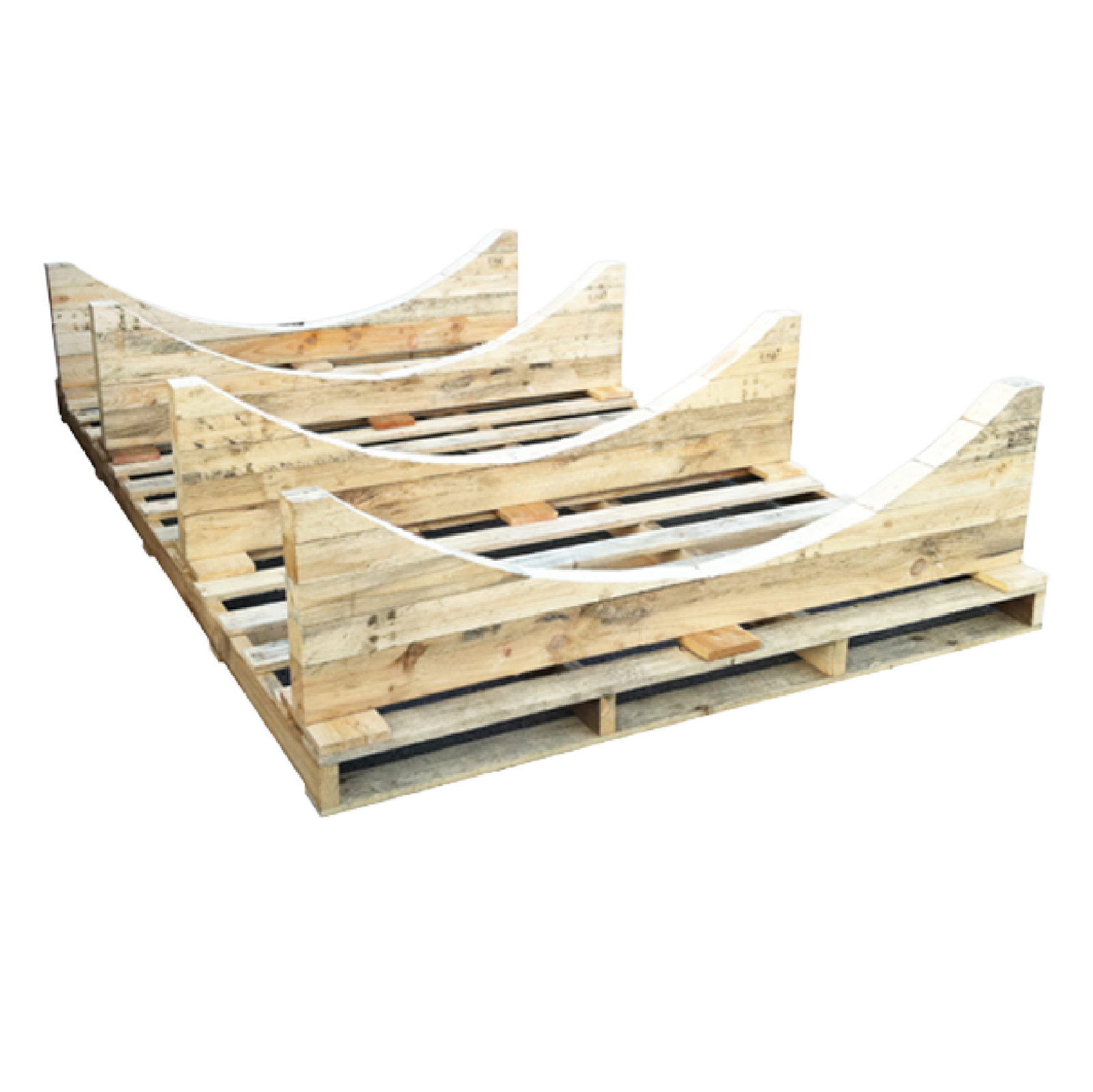 Palet grande de madera con soportes curvos para cargas voluminosas industriales